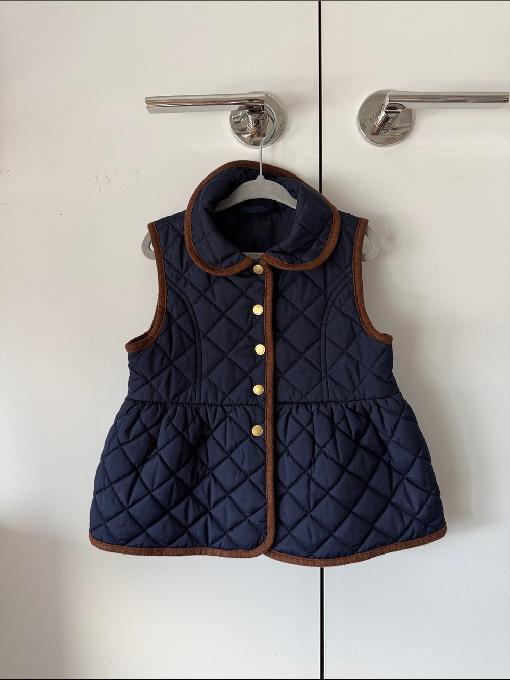 Janie and Jack Navy Quilted Vest with Brown Trim